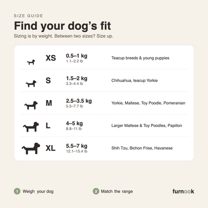 Furnook Snow Suit size chart: XS to XL by weight