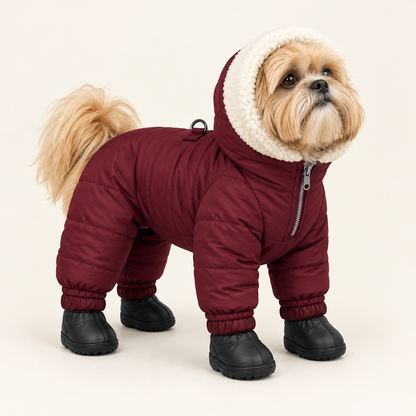 Shih Tzu in the Furnook Snow Suit, Burgundy