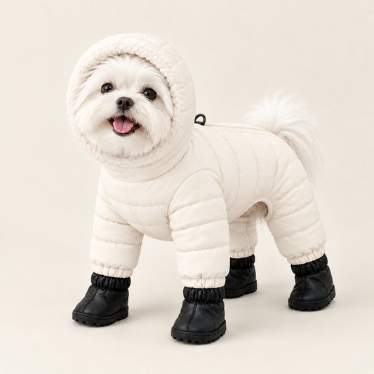 Furnook Snow Suit in Cream on a Maltese